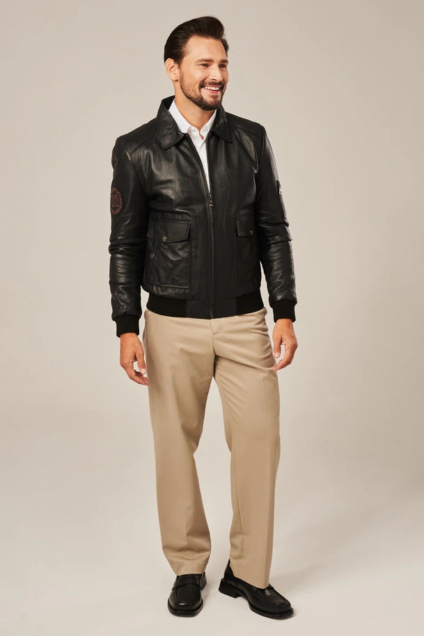 Cayden - Men's Black Bomber Style Flight Leather Jacket