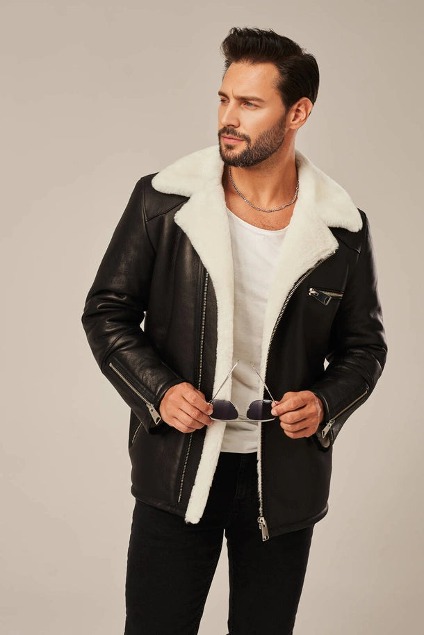 Dorian - B2 Men's Sheepskin Black Shearling Leather Jacket