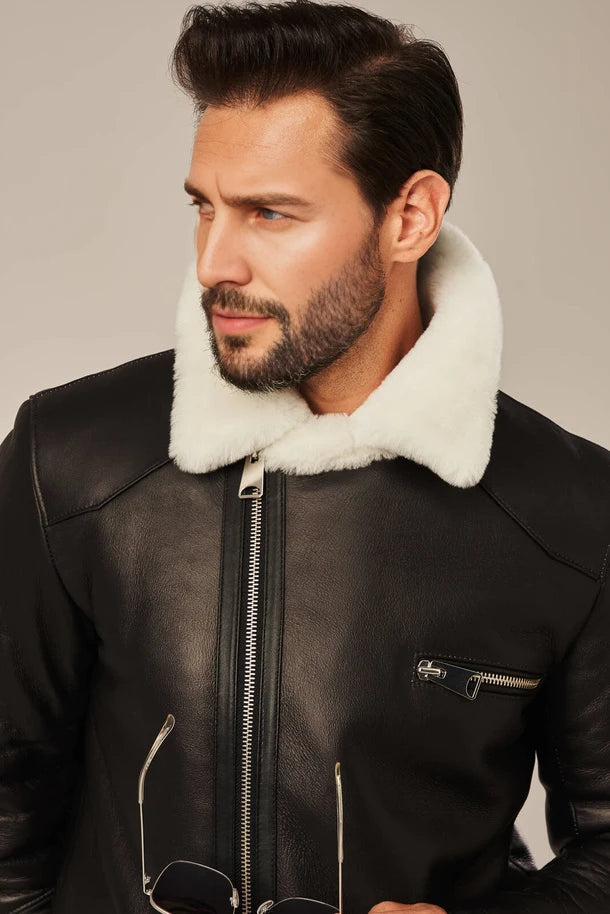 Dorian - B2 Men's Sheepskin Black Shearling Leather Jacket