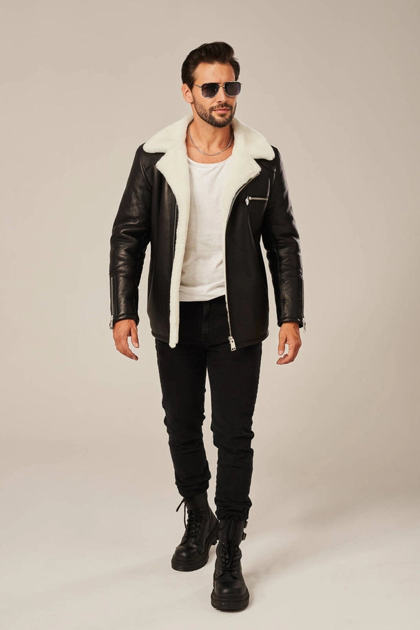Dorian - B2 Men's Sheepskin Black Shearling Leather Jacket