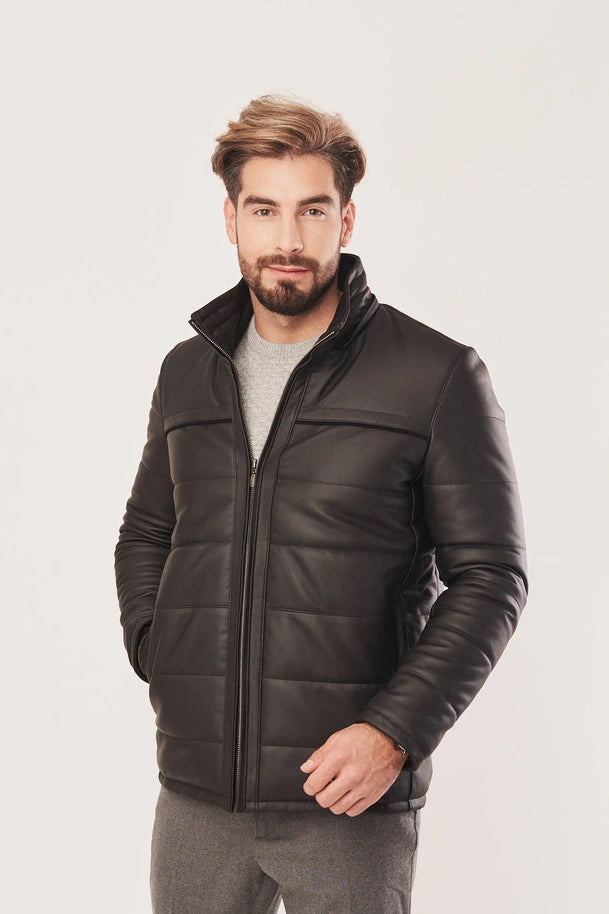 Dravenor - Men’s Black Leather Jacket with Hood and Fur Details