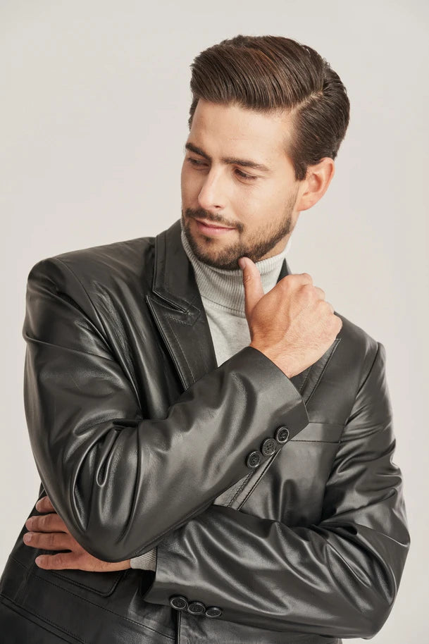Drexon -  Men's Black Sheepskin Leather Blazer