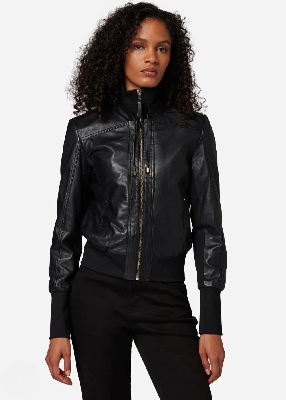 Elara - Women’s Black Leather Bomber Jacket