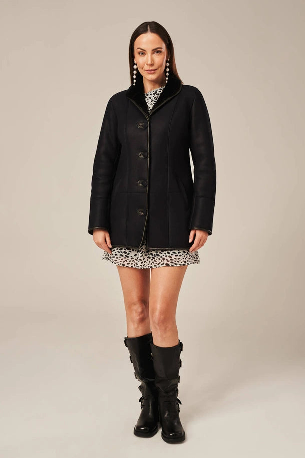 Eldara - Women's Black Sheepskin Shearling Coat