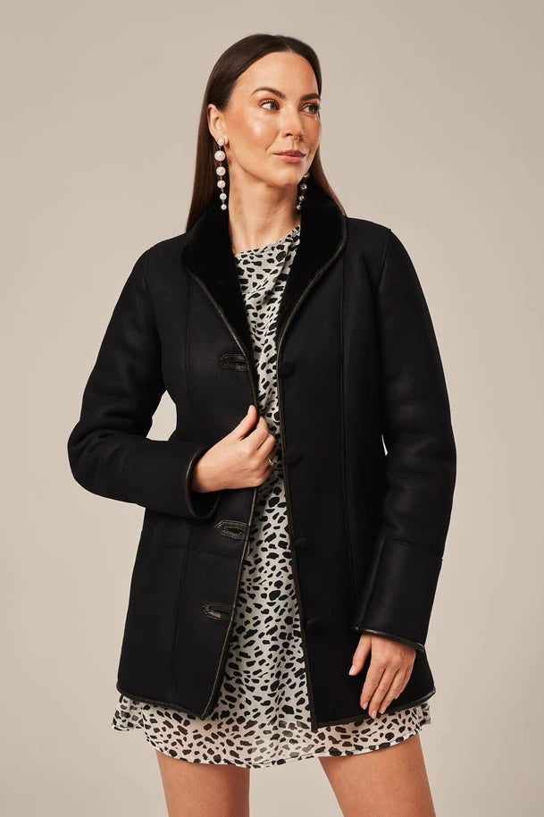 Eldara - Women's Black Sheepskin Shearling Coat