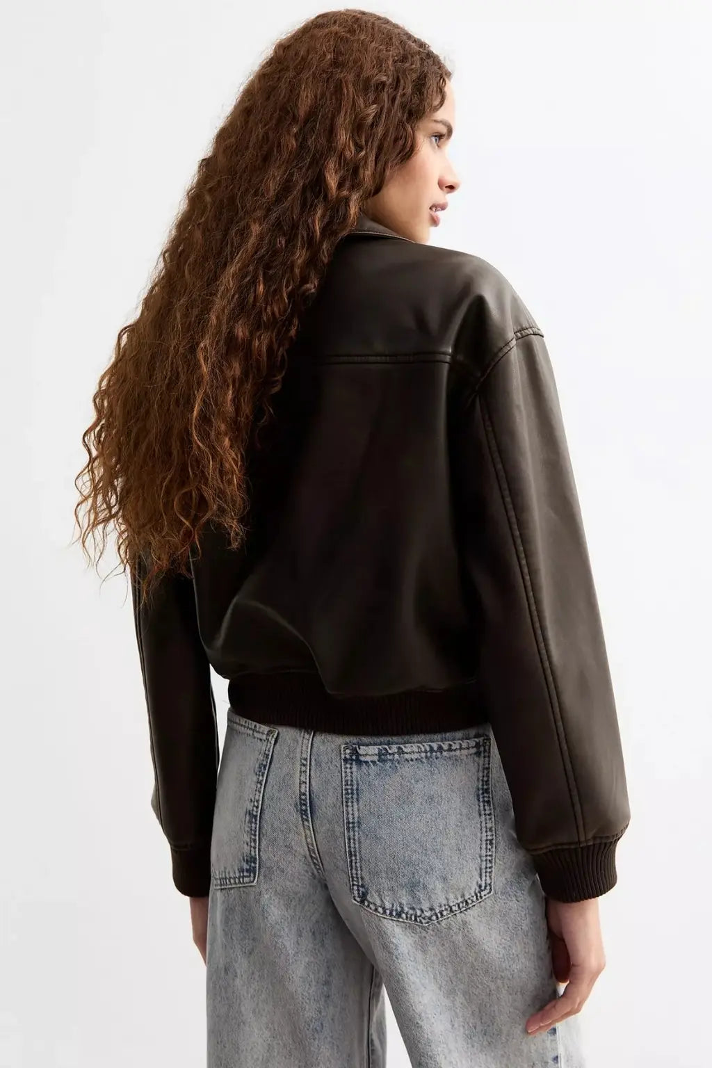 Elowen - Women's Brown Leather Bomber Jacket