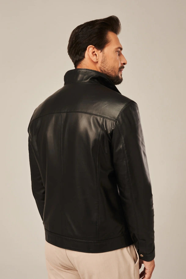 Elvric - Men's Black Sheepskin Leather Moto Jacket