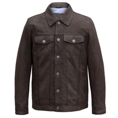EDDIE MEN'S BROWN DENIM STYLE SUEDE JACKET