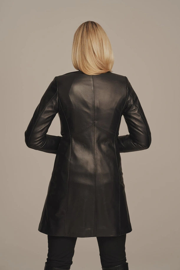 Isyra - Women's Real Leather Black Coat