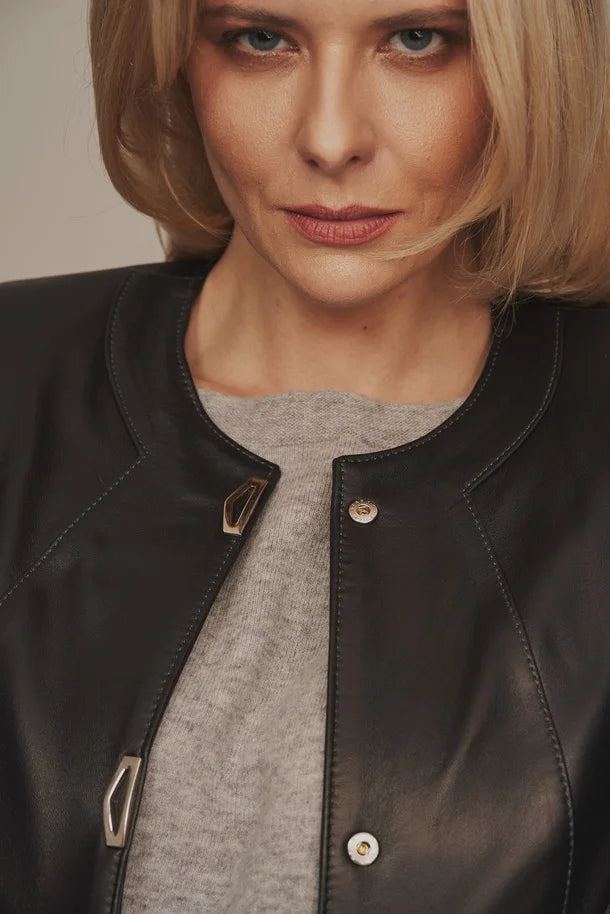 Isyra - Women's Real Leather Black Coat