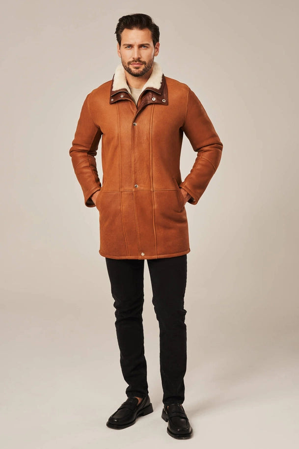 Kael - Men’s Light Brown Shearling Leather Coat
