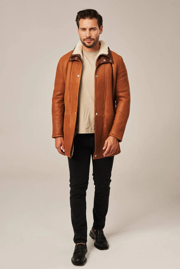 Kael - Men’s Light Brown Shearling Leather Coat