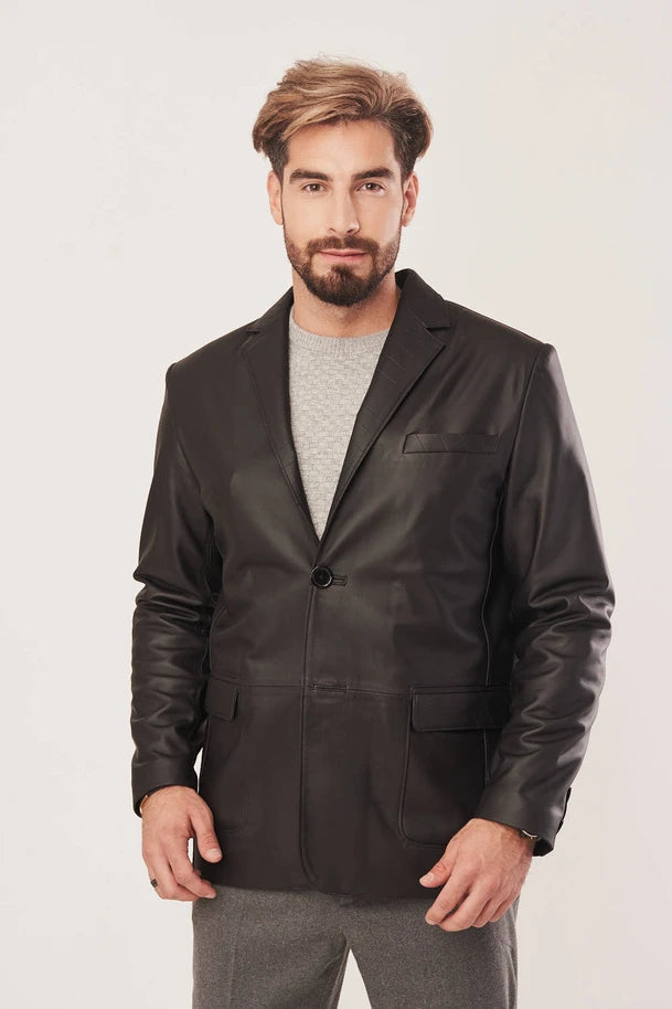 Kaelor -  Men's Sheepskin Black Leather Blazer