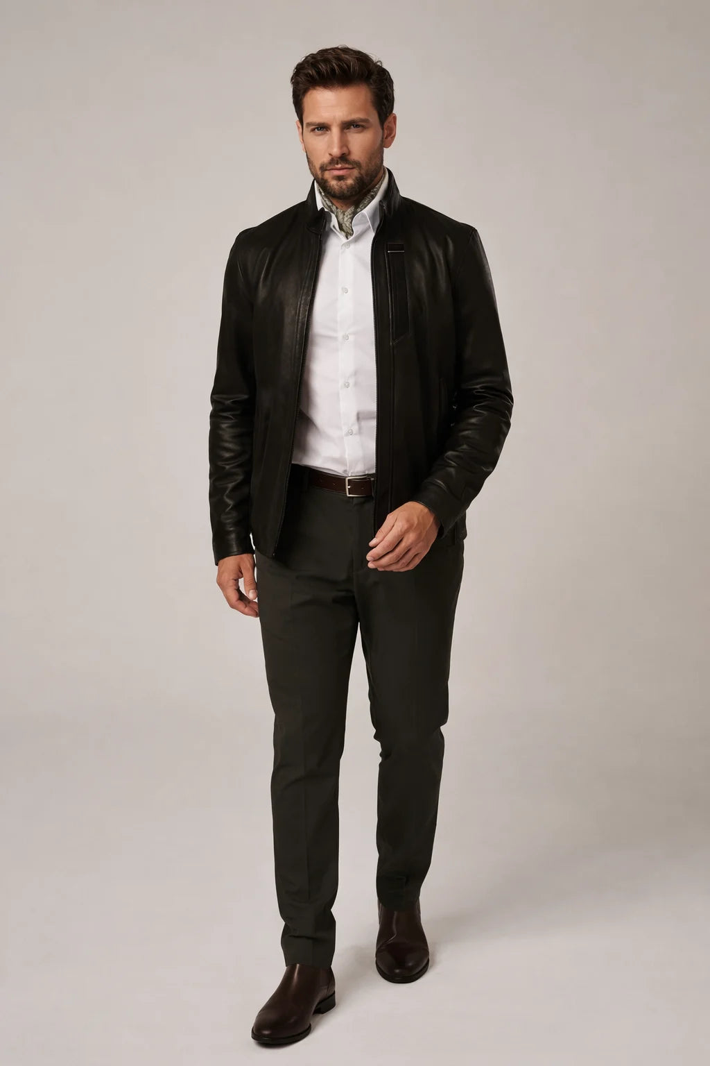 Levon - Men's Black Sheepskin Cafe Racer Jacket