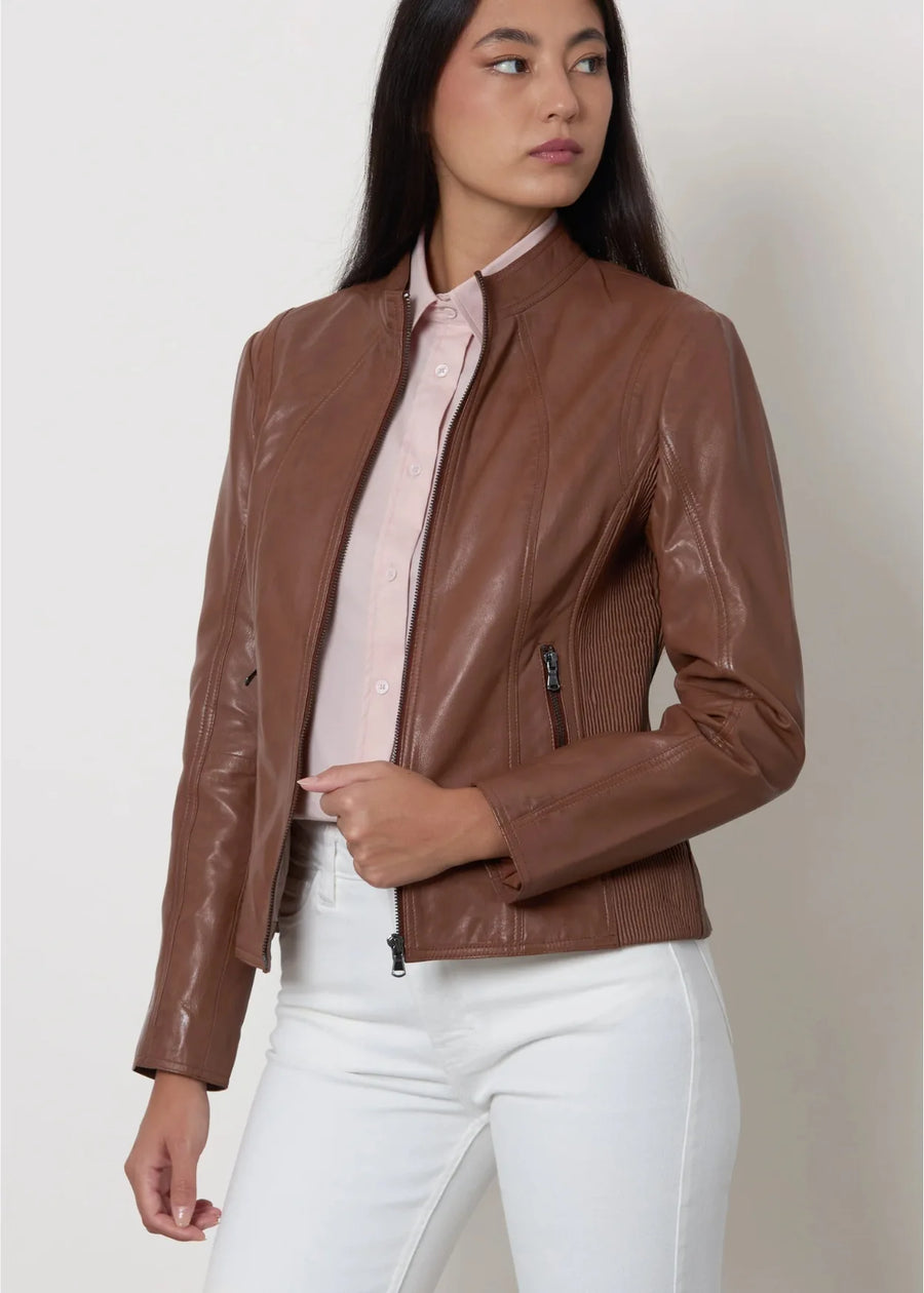 Lisa - Women's Brown Motorcycle Leather Jacket