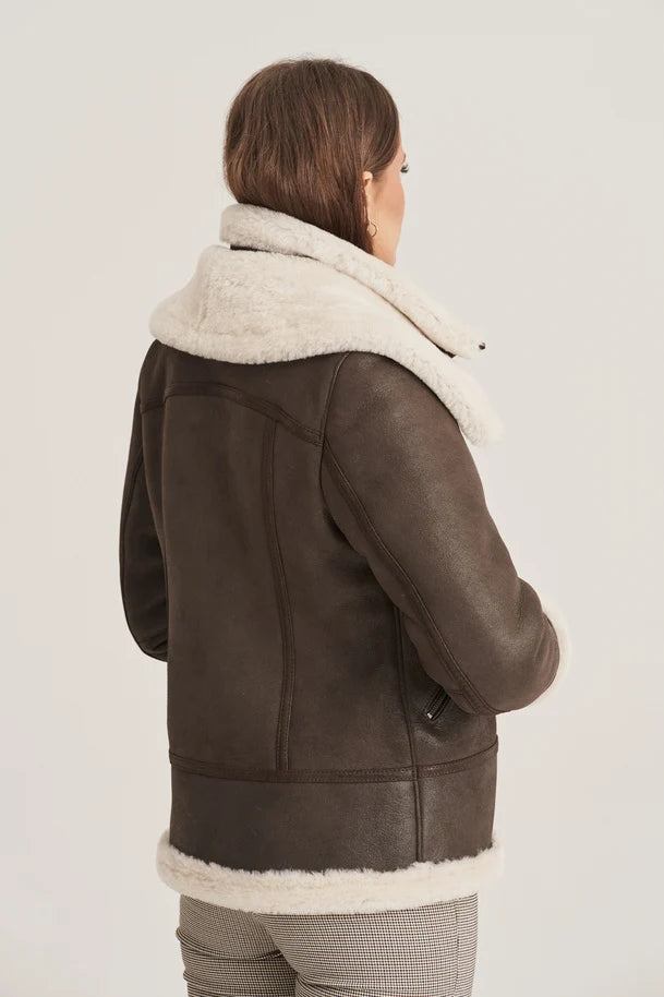 Lyra - Women's Sheepskin Dark Brown Shearling Jacket