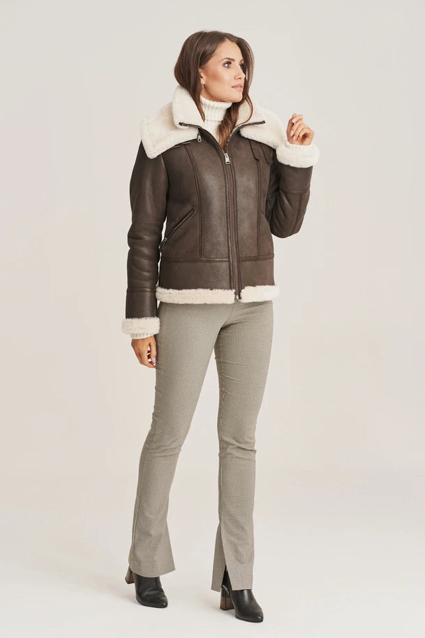 Lyra - Women's Sheepskin Dark Brown Shearling Jacket