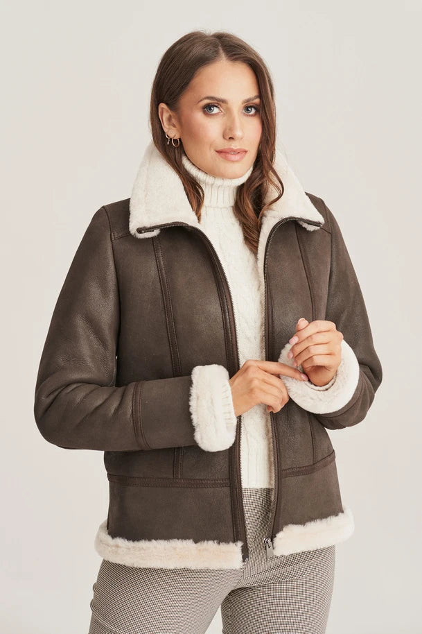 Lyra - Women's Sheepskin Dark Brown Shearling Jacket