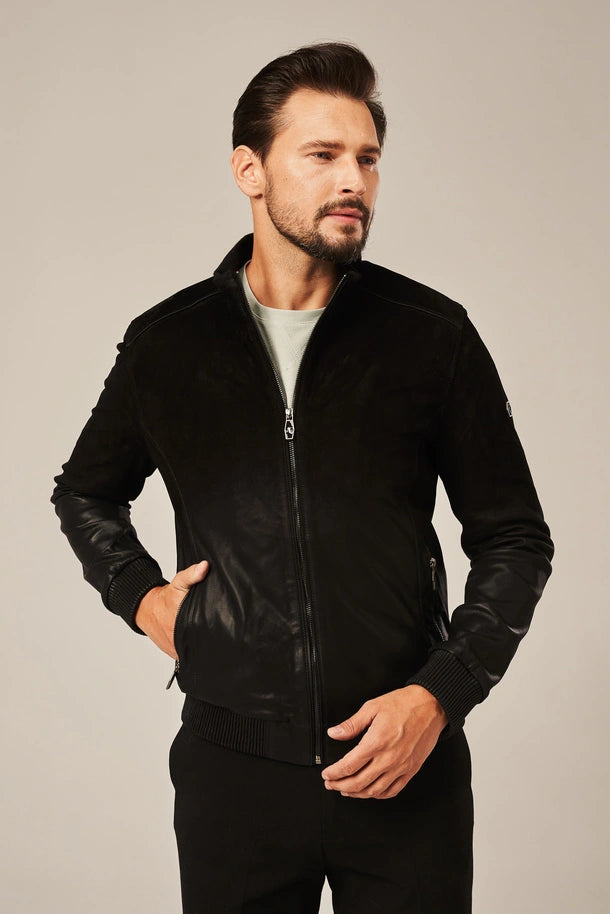 Mael - Men's Black Rub Off Leather Bomber Jacket