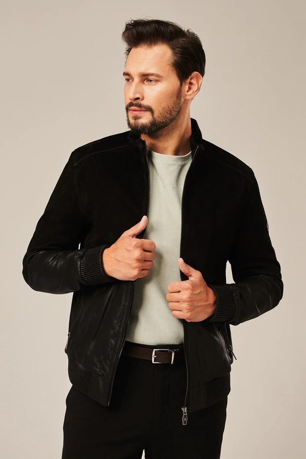 Mael - Men's Black Rub Off Leather Bomber Jacket