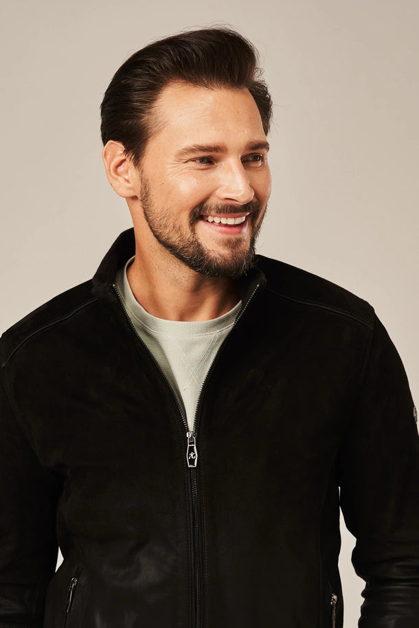 Mael - Men's Black Rub Off Leather Bomber Jacket