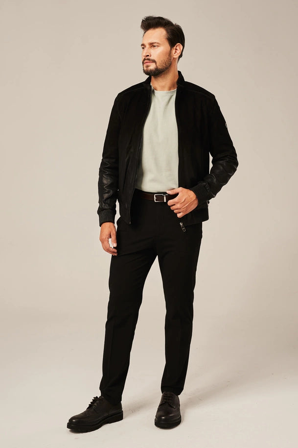 Mael - Men's Black Rub Off Leather Bomber Jacket