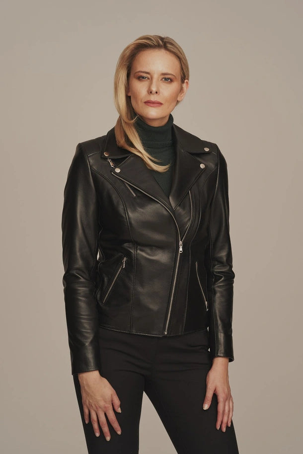 Maelis - Women's Leather Black Biker Jacket