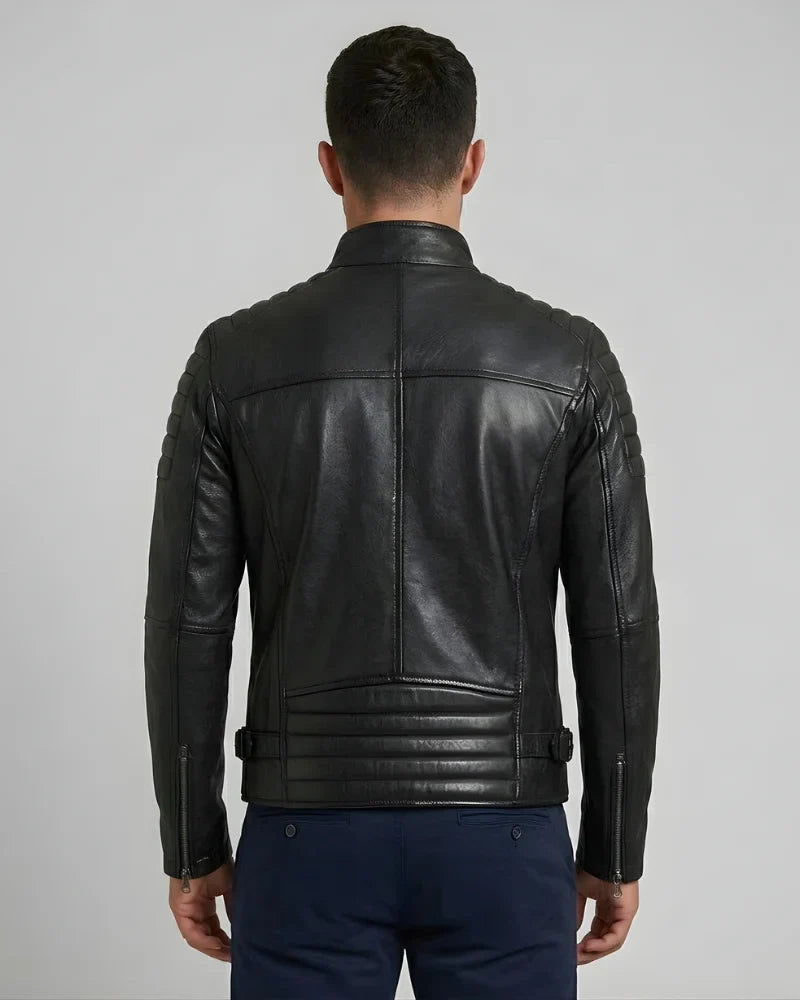 Men's Black Motorcycle Padded Leather Jacket