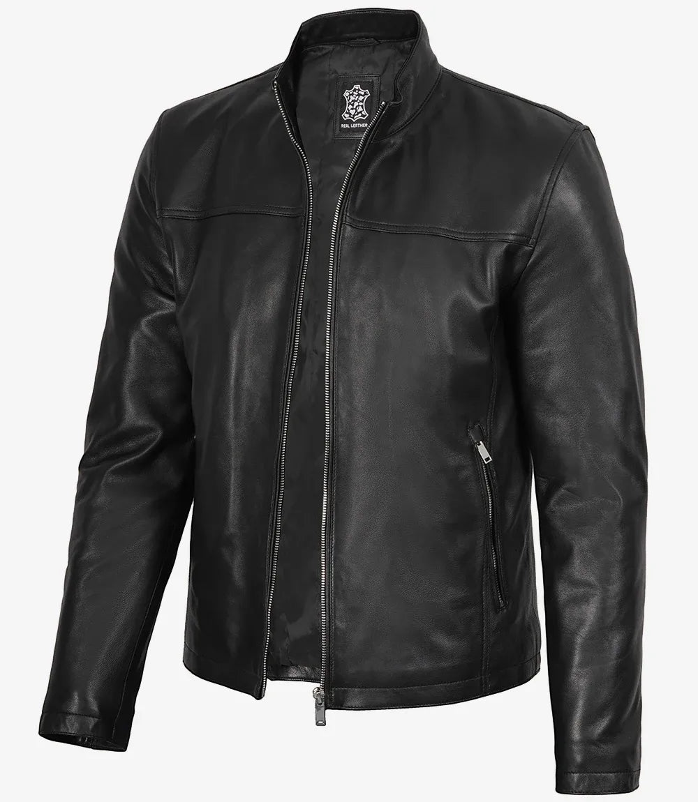Men's Biker Style Black Sheep Leather Jacket