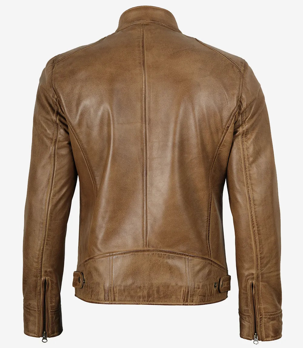 Brown leather jacket on a white background