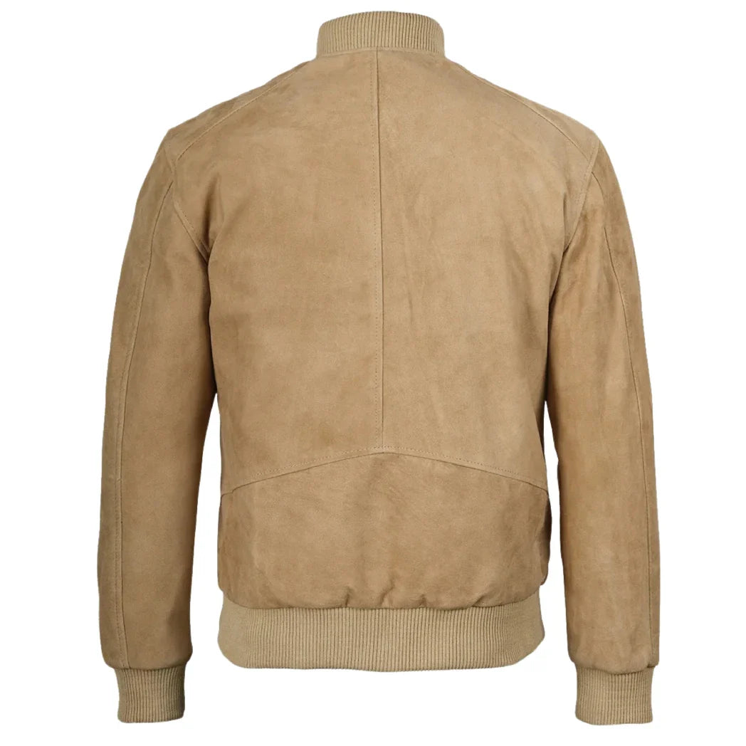 Men's Real Suede Camel Brown Leather Bomber Jacket