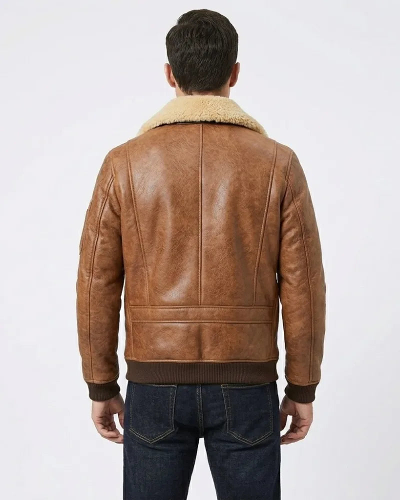 Men’s B2 Aviator Camel Brown Fur Shearling Leather Jacket