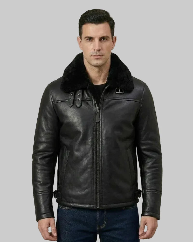 Men's Bomber Black B3 Shearling Leather Jacket