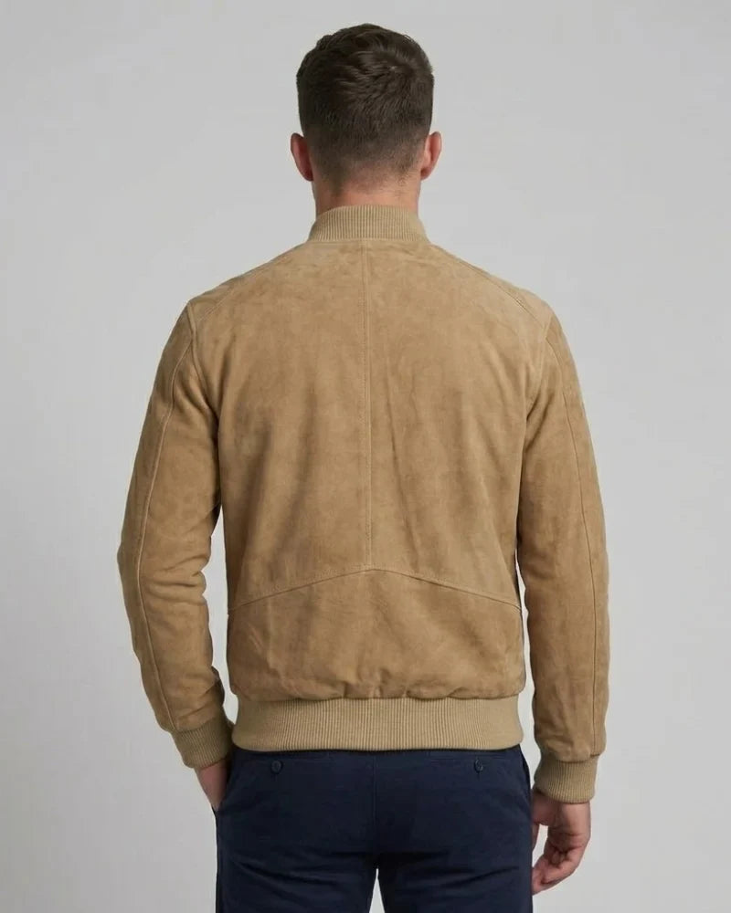 Men's Real Suede Camel Brown Leather Bomber Jacket