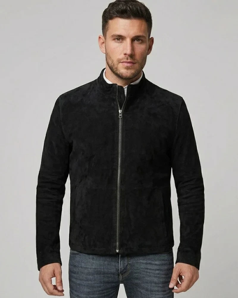 Men's Black Suede Biker Style Leather Jacket