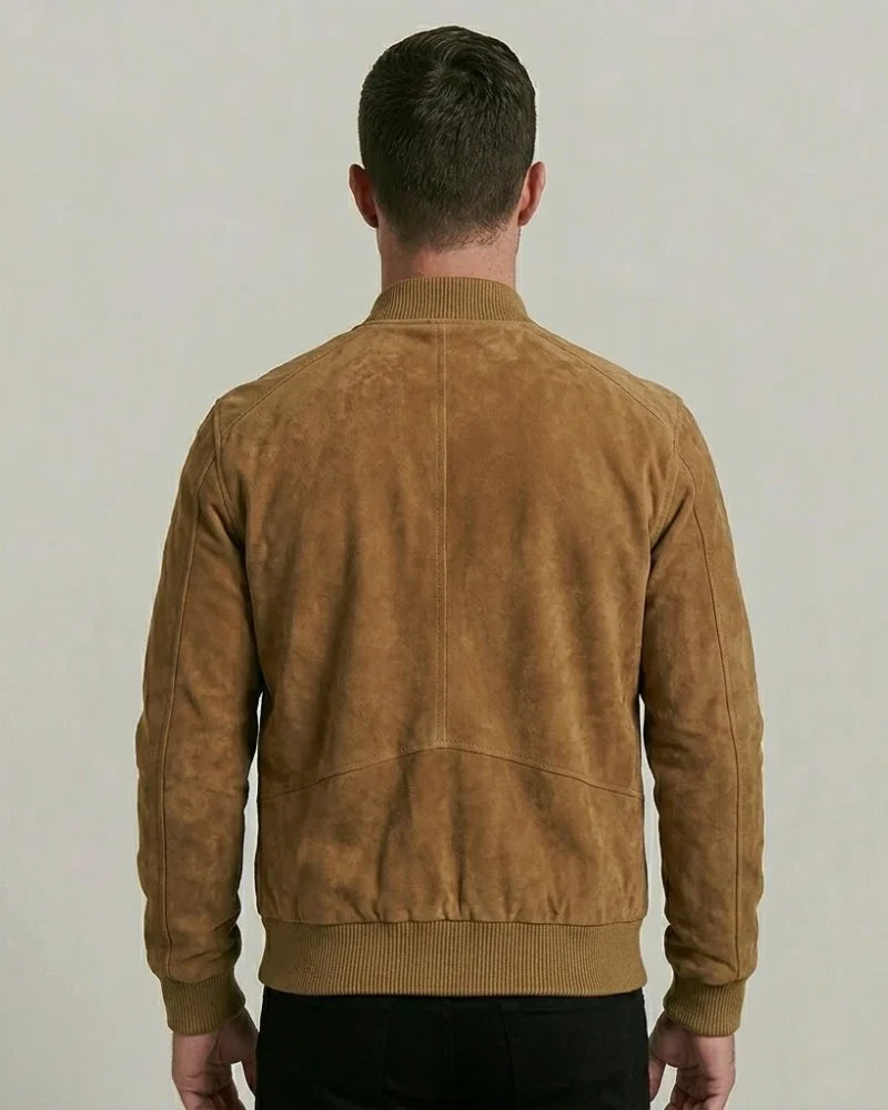 Men's Light Brown Suede Leather Bomber Jacket