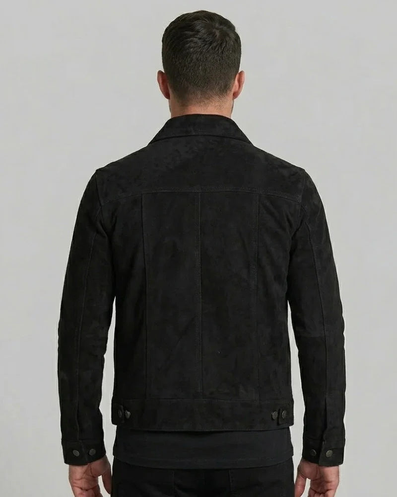 Men's Trucker Premium Black Suede Leather Jacket
