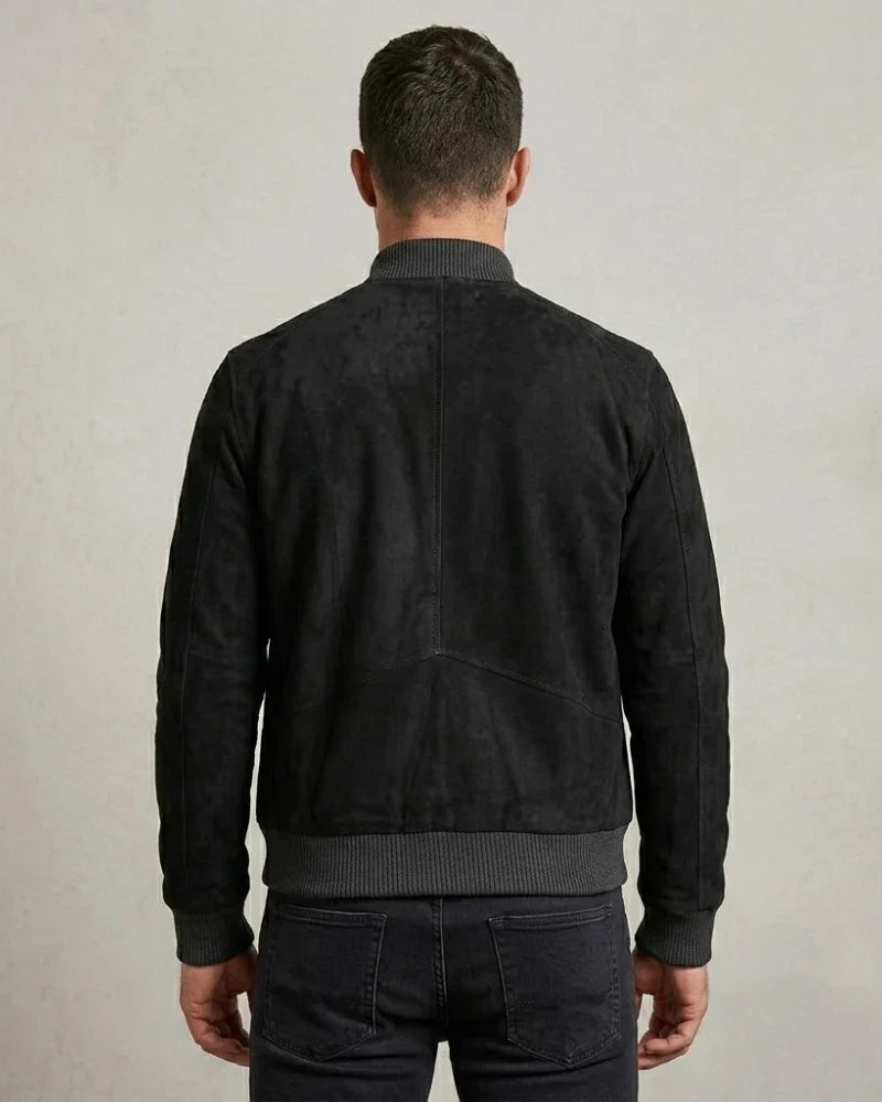 Men's Premium Real Suede Black Leather Bomber Jacket
