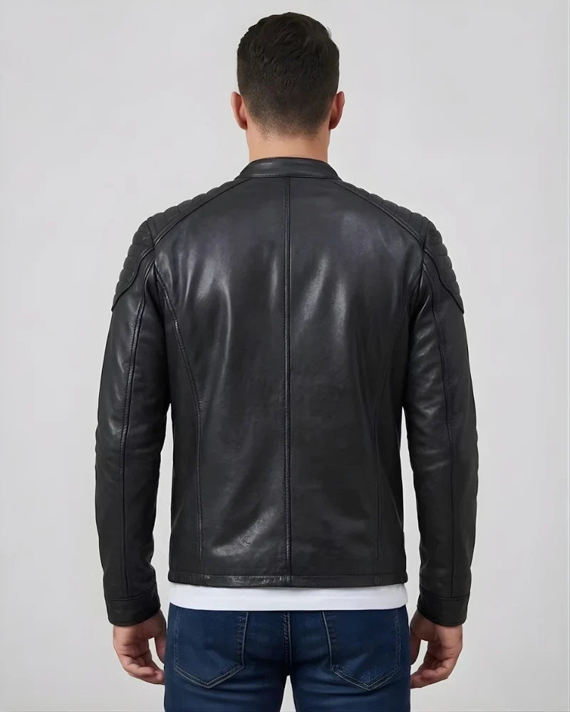 Men's Sheepskin Leather Motorcycle Jacket in Padded Design