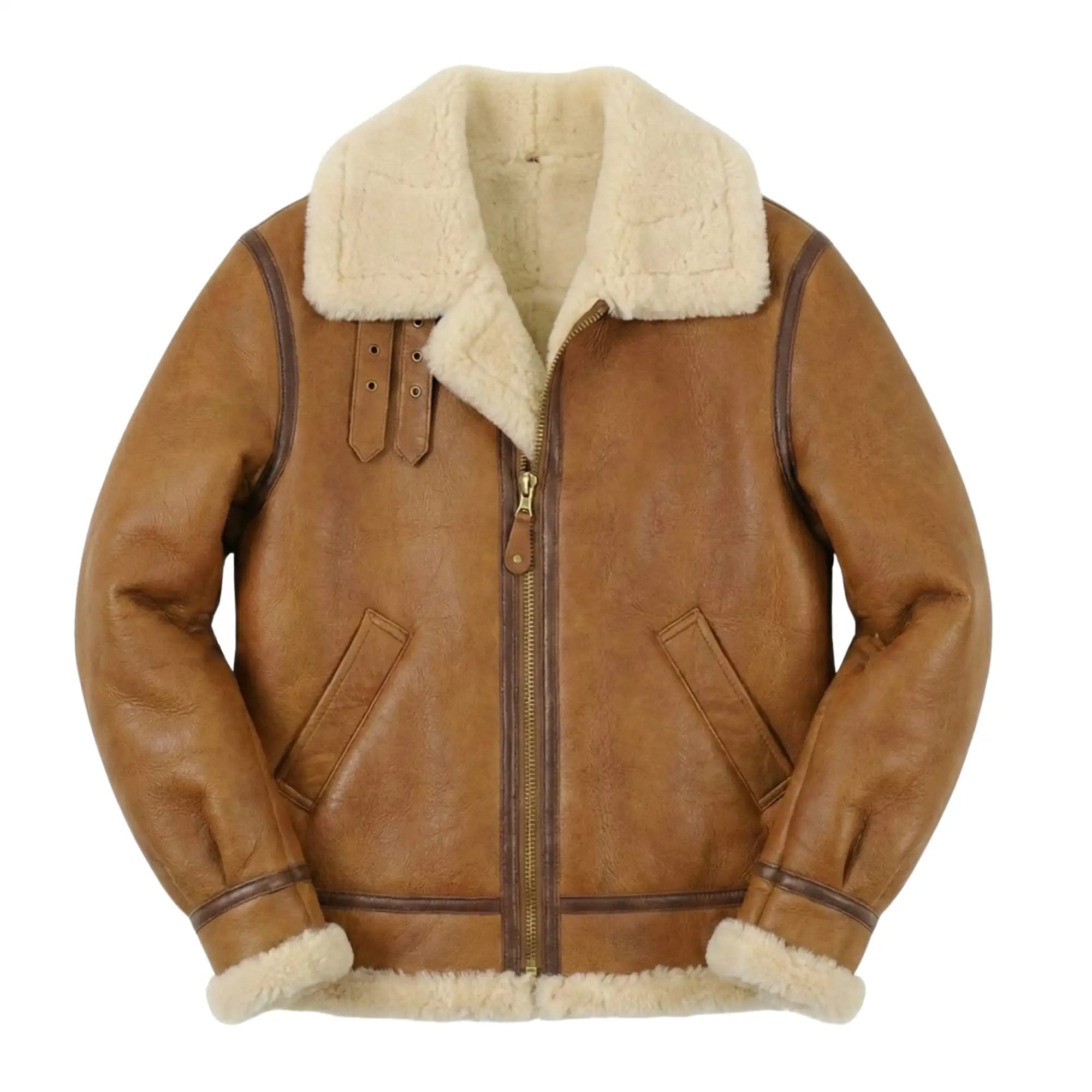 Men's Tan Brown B3 Aviator Bomber Leather Jacket