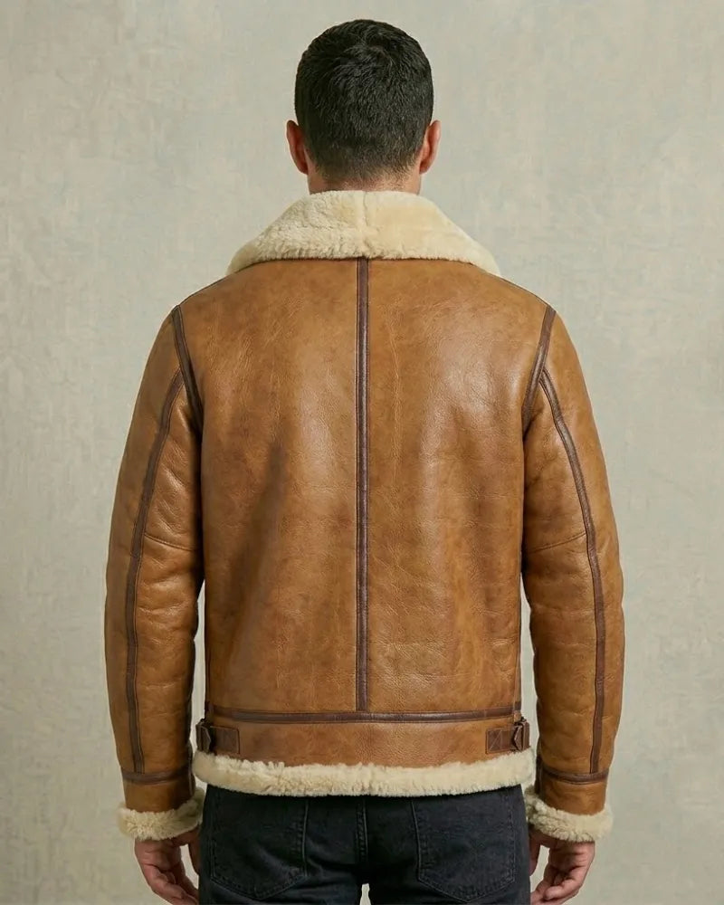 Men's Tan Brown B3 Aviator Bomber Leather Jacket