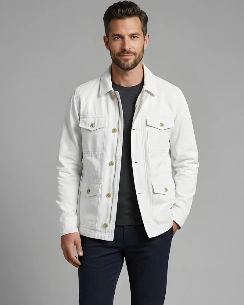 Men's White Premium Cotton Bomber Jacket