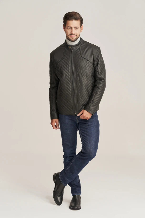 Orvik - Men's Black Sheepskin Quilted Leather Jacket