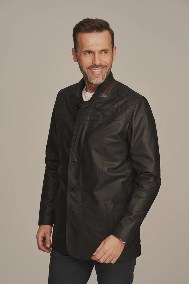Rhyden - Men's Black Sheepskin Leather Long Jacket