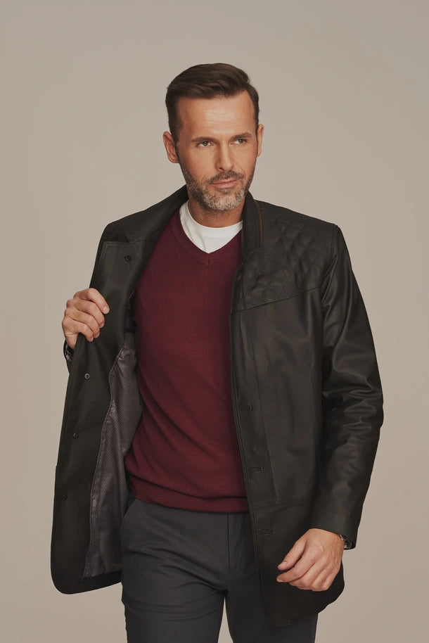 Rhyden - Men's Black Sheepskin Leather Long Jacket