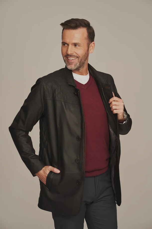 Rhyden - Men's Black Sheepskin Leather Long Jacket