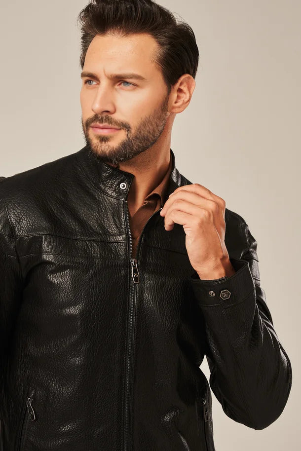 Rowan - Men's Black Leather Cafe Racer Jacket