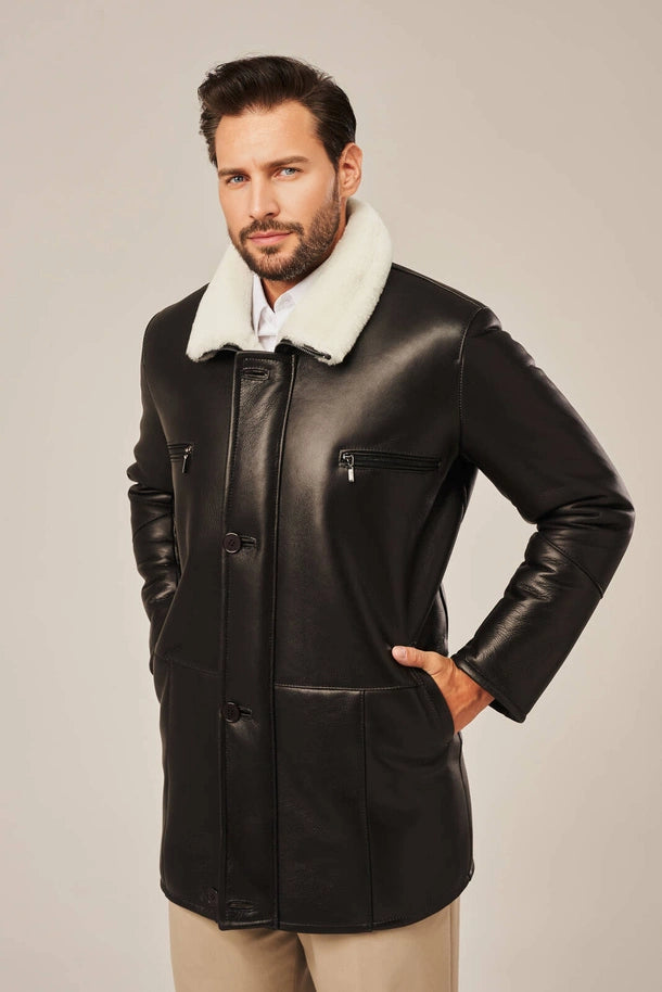 Silas - Men's Black Shearling Leather Coats