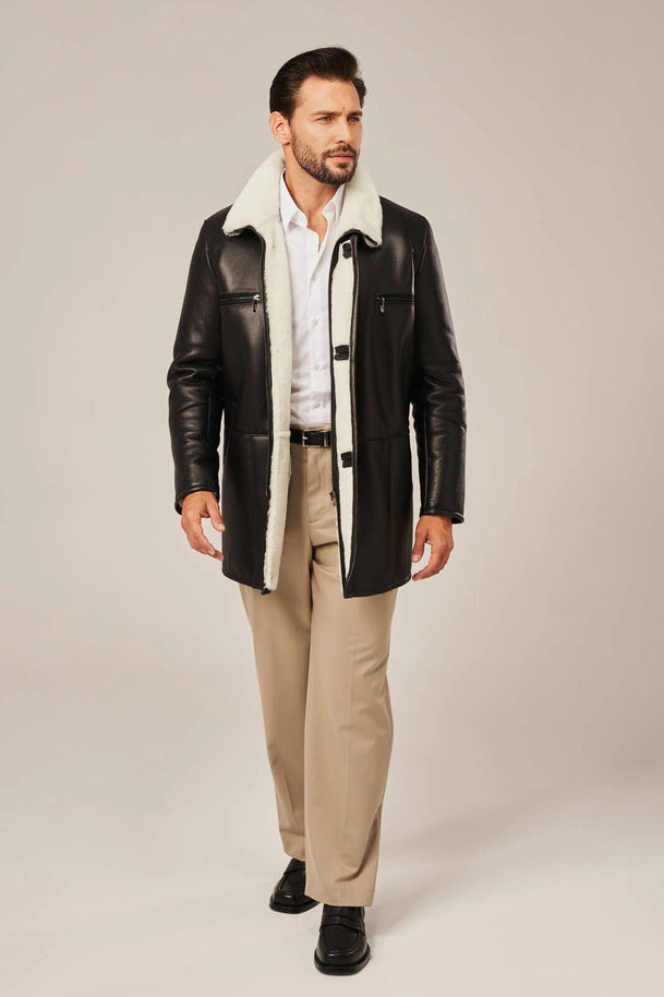 Silas - Men's Black Shearling Leather Coats