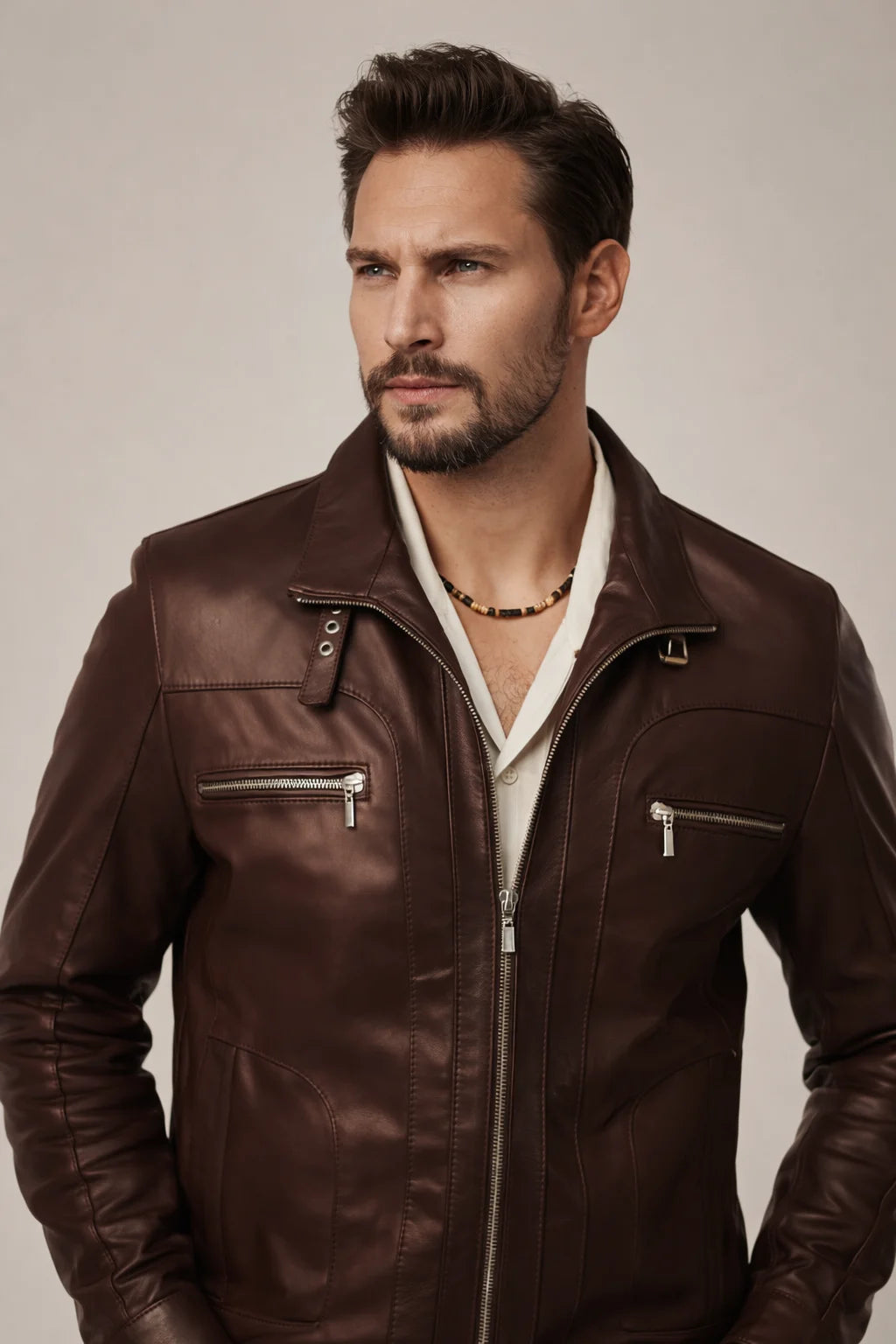 Soren - Men's Brown Leather Cafe Racer Jacket